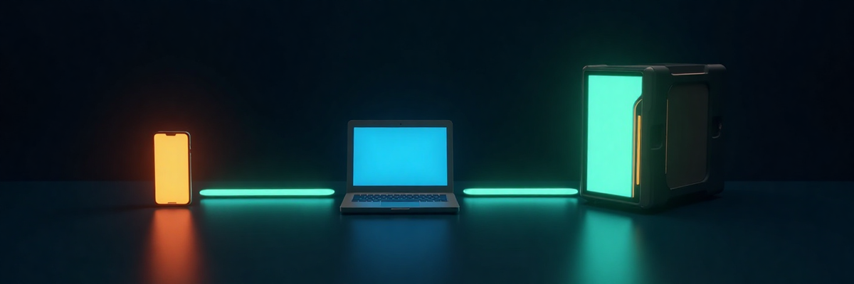 Illustration der Modellauswahl nach GPU-Stufe, von Telefonen und Laptops bis zu Workstations