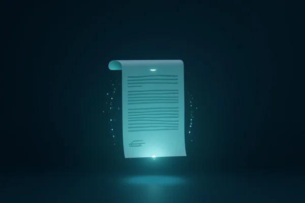 Illustration: glowing AI lens reading images and documents