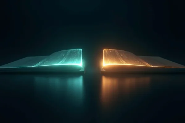 Illustration: a light bridge connecting two languages