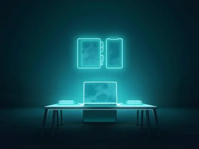 Illustration: study desk with books and teal screen glow